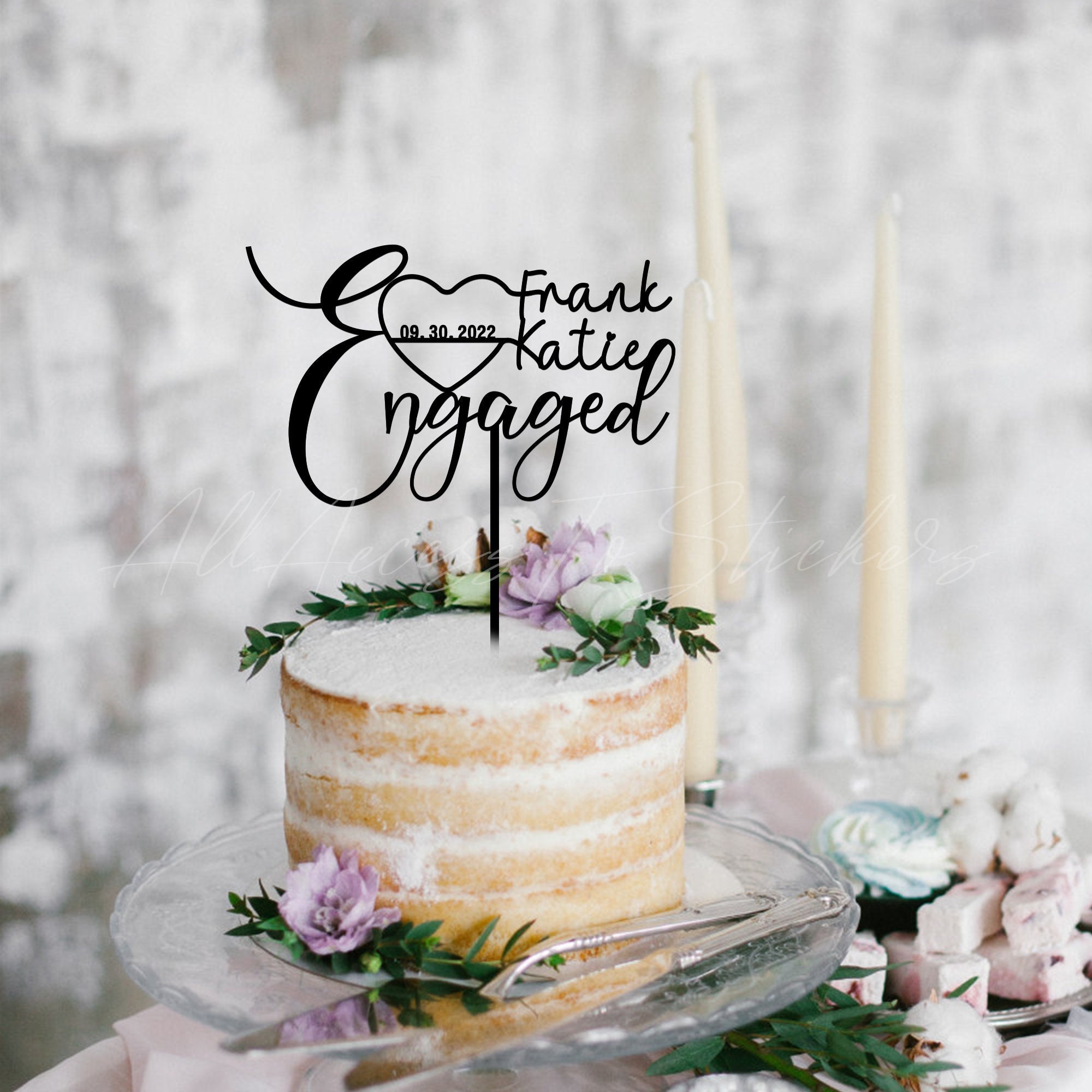 Personalized Engagement Cake Topper, Couple Name with Heart Cake Topper, Wedding Cake Decor, Just Engaged Gift