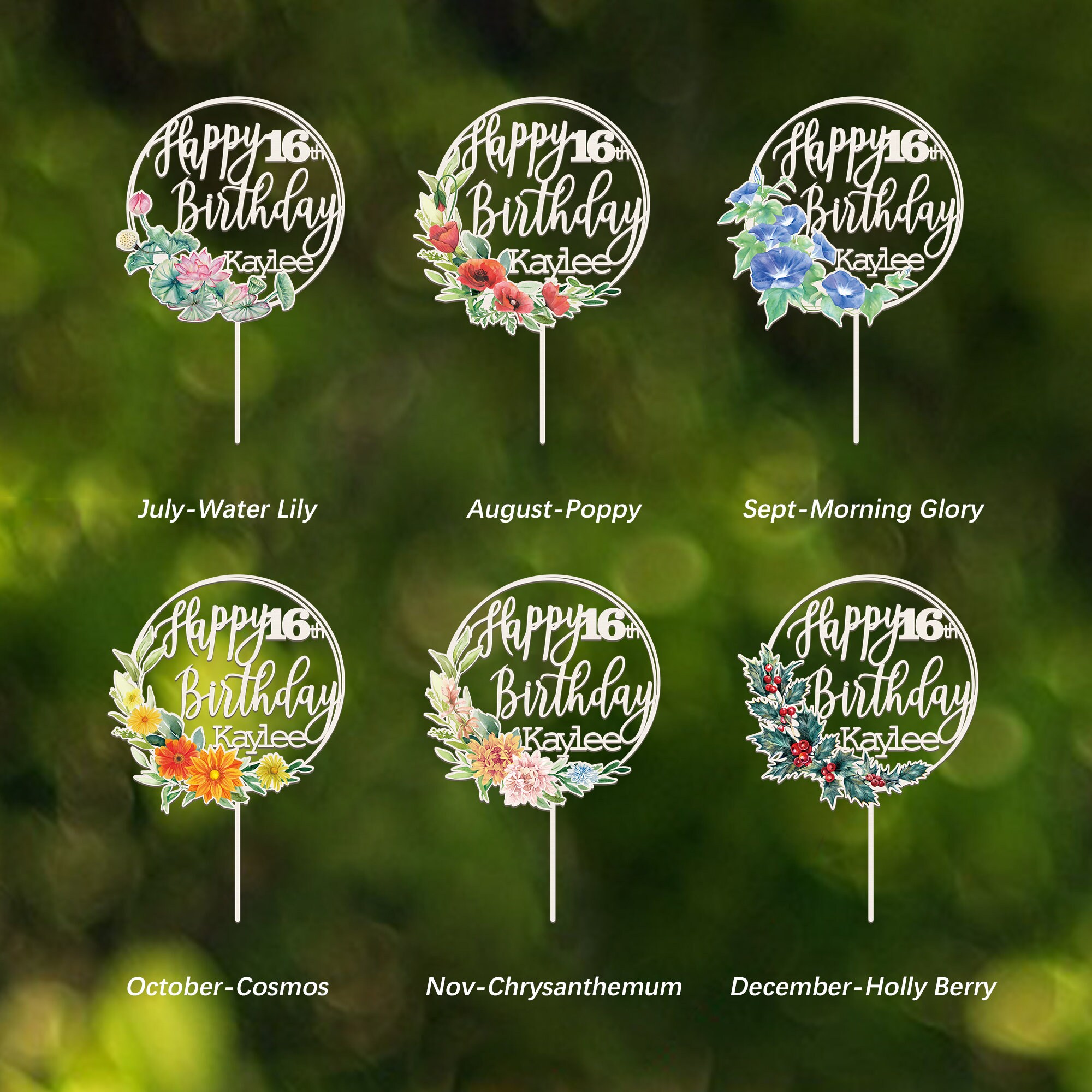 Birth Flower Cake Topper Birthday Cake Topper Birth Floral Etsy