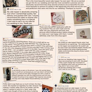 May include: A collage of customer reviews featuring various custom products including wooden cake toppers, personalized poker chips, and engraved metal tags. The text reads BUILT BY TWO. TRUSTED BY THOUSANDS. The Kind Words That Keep Us Going.