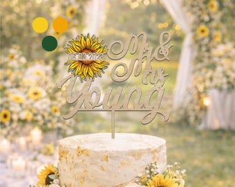 Adorno personalizado para pastel de girasol, adorno personalizado para pastel de boda con nombre, decoración para pastel de baby shower, decoración para fiestas de compromiso, cumpleaños y graduación.