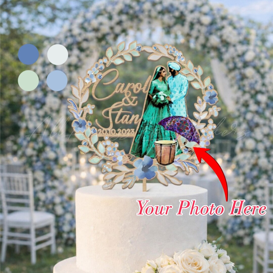 Custom Photo Cake Topper With Name, Greenery Floral Wreath Cake Topper ...