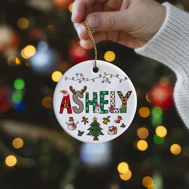 Monogram Name Christmas Ornament, Vintage Letters Sign, Christmas Tree