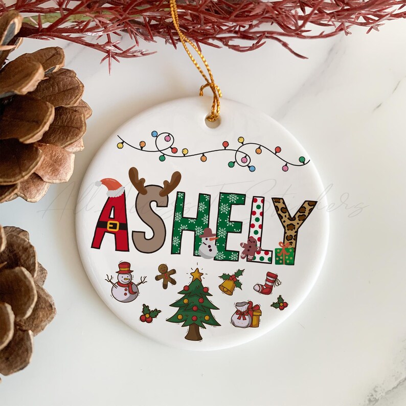 Monogram Name Christmas Ornament, Vintage Letters Sign, Christmas Tree