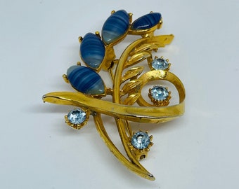 Ramo de flores vintage de ágata de encaje azul con broche de oro de diamantes de imitación azules, ramo de novia