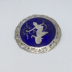 Siam Silver Brooch Very Rare and Unusual Colour, Mekkala the Goddess of Lightening, Nielloware