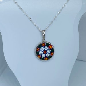 Vintage Jewellery Le Murrine Veneziane Sterling Silver 925 Millefiori Pendant Necklace