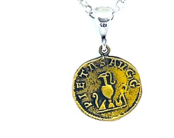 Collar con colgante de plata 925 y bronce con imagen reversible de moneda romana