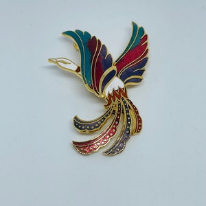 Original 1980s Vintage Enamel Cloisonné Multicolour Brooch Pin Bird Of Paradise, 1980s Fashion Accessory, Bird Brooch, Bird Pin