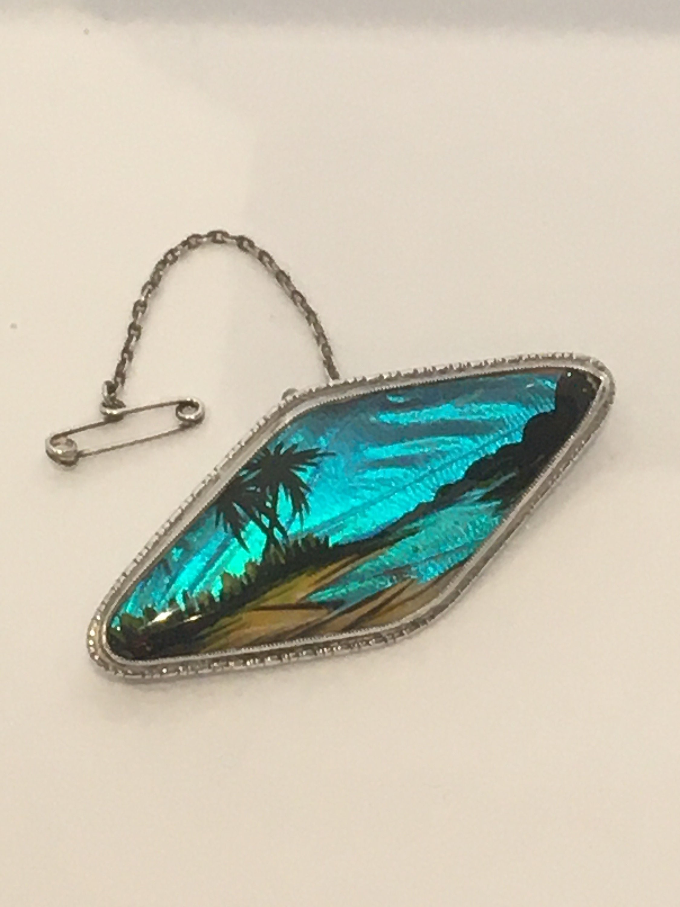 Thomas L Mott Sterling Silver Butterfly Wing Under Glass Hand