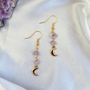 Crystal moon earrings, Amethyst gemstone Jewellery,  Speak now accessories, Witchy gift for women, Unique  gift for mum, Eras tour