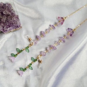 Crystal glasses chain, Amethyst jewellery, Summer accessory, sunglasses holder, witch gifts for them, fairycore gifts for her, Birthday gift