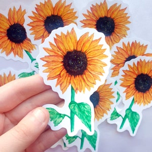 Vinyl sunflower sticker, flower sticker, sunflower laptop decal, plant lover gift, Birthday gift for friend,  Sunflower gift for her