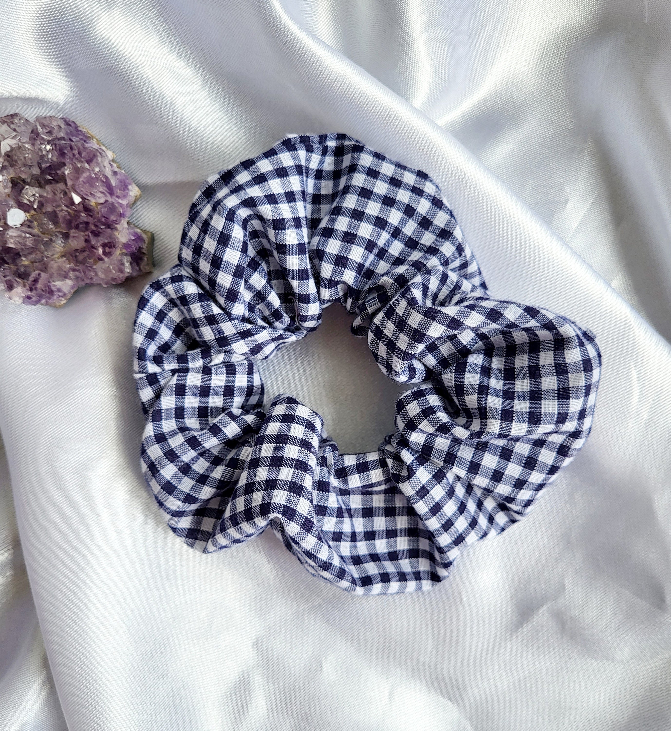 Navy Gingham Scrunchie Sezane Navy Gingham Scrunchie Like new | Mercari main image 4