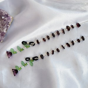 Crystal glasses chain, Garnet jewellery,  Summer accessories, sunglasses holder, witch gift for them, fairycore gifts, Birthday gift for mum