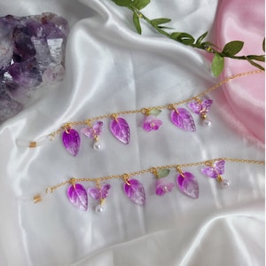 Butterfly glasses chain, Floral jewelry, ren faire accessory, sunglasses chain, Fairycore gift for her, Birthday gift for, Christmas gift