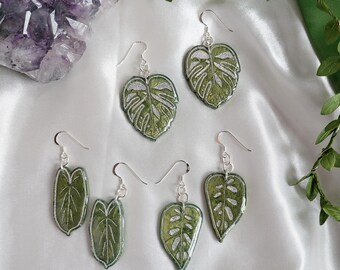 plant earrings silver, leaf jewellery, fairycore jewelry, cottage core accessory, Birthday gift for her, Plant lover gift,