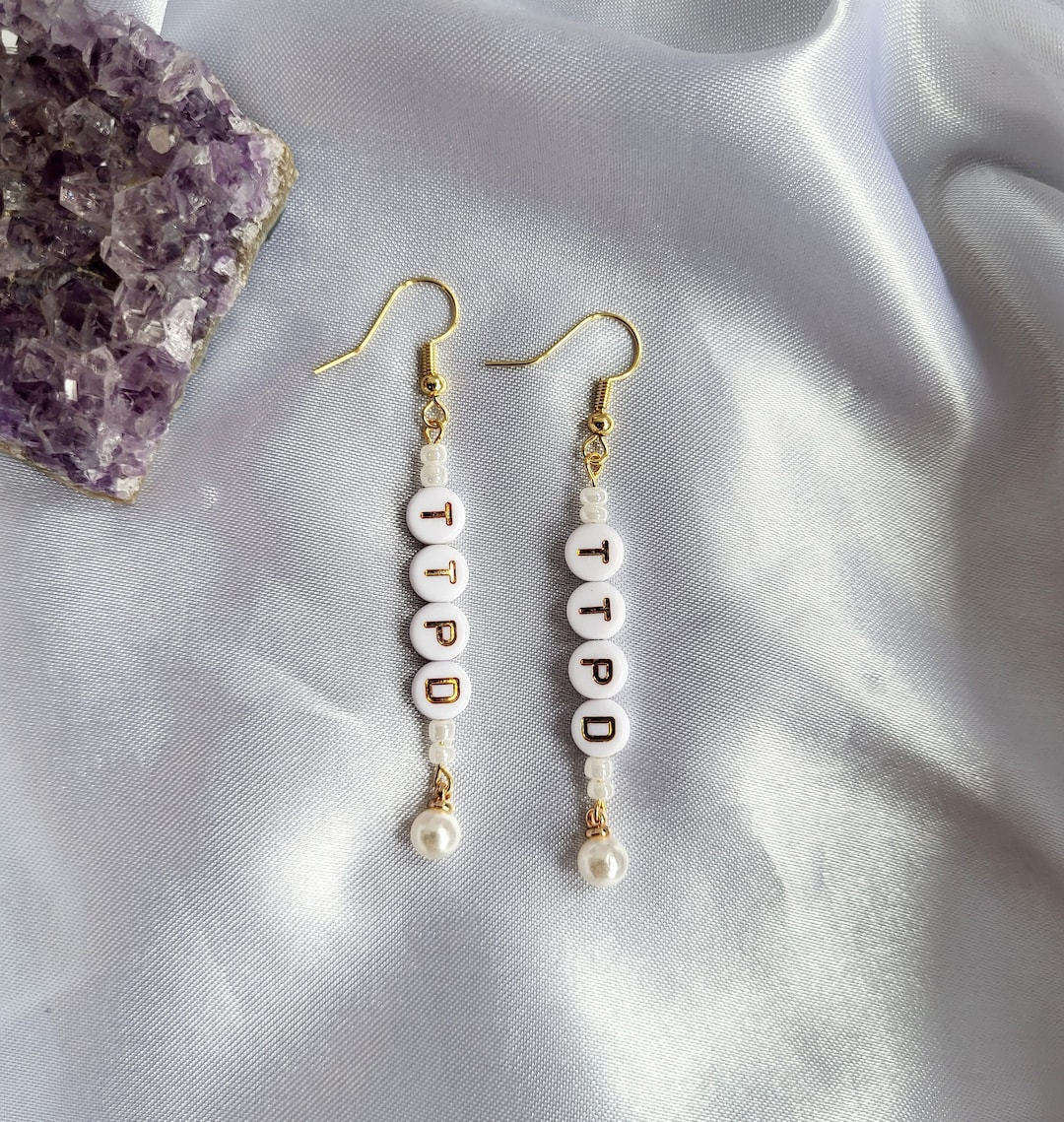 Tortured Poets Merch, TTPD Earrings, Gold Beaded Jewellery