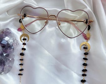 Crystal glasses chain, Garnet jewellery, gothic sunglasses holder, Gothic gift for them, Birthday gift for her,