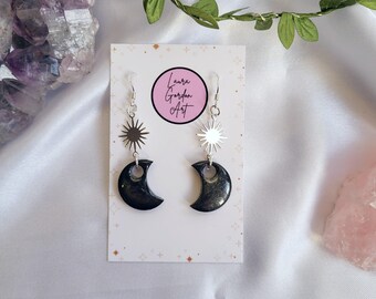 Moon dangle earrings, celestial Jewellery silver, Celestial accessories,  Birthday present for women,  for mum,