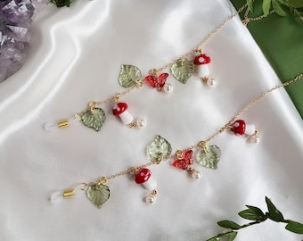 Butterfly glasses chain, mushroom jewelry, ren faire accessory, Fairycore gift for her, Birthday gift for teen