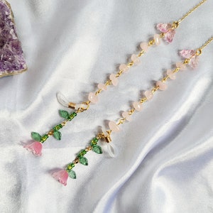 Crystal glasses chain, Rose Quartz, summer accessory, sunglasses holder, witch gift for them, Fairycore gift for her, Birthday gift for mum