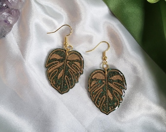 plant earrings gold, leaf jewellery, fairycore jewelry, cottage core accessory, Birthday gift for her, Plant lover gift,