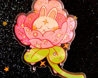 Flower bunny -Acrylic pins - cottagecore - garden