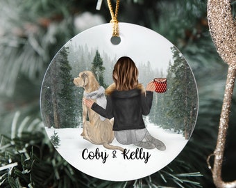 Personalized Dog & Owner Ceramic Christmas Ornament: Dog Lover Gift