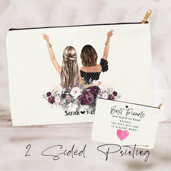 2 Best Friends Pouch with black zipper | Personalized Best Friends Pouch | Best Friends Makeup Bag Gift | Unique Cosmetic Pouch for Besties
