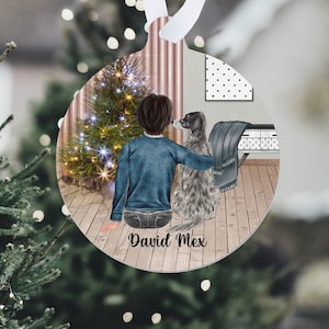 Man and Dog Christmas Aluminium Round Ornament Man and his Dog Ornament Christmas Decoration for Dogowners Dogowner Christmas Gift 2022