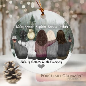 5 Friends Ornament | 5 Best Friends Christmas gift | Five Besties facing away | 5 girls sitting in the snowy landscape | Forest Vibes | Snow