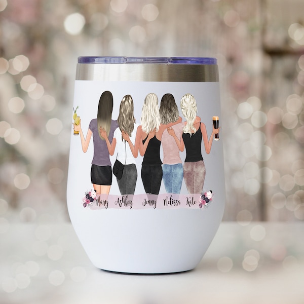 5 Best Friends wine tumbler | Best friends tumbler | Wine tumbler with 5 Girl | Friendship knows no distance tumbler | Besties facing away