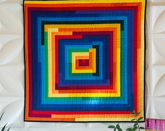 Quilted Wall Hanging, Modern Wall Decor, Geometric Wall Hanging, Colorful Quilt, Wall Quilt