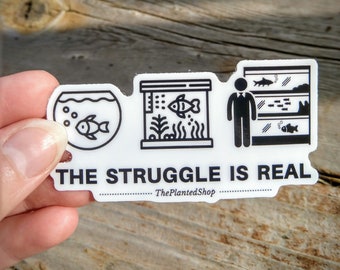 Fish Tank Struggles Decal Stickers, regalos de acuario, Laptop Hobby Vinyl Sticker Shrimp Bowl