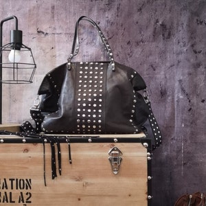 Extra Large Tote Bag Studs Black Leather, Alternative Fashion Bag, Unique Bags Designs, Handmade Handbag, Edgy Leather Purse, Biker Chic Bag - Etsy Extra Large Tote Bag Studs Black Leather, Alternative Fashion Bag, Unique Bags Designs, Handmade Handbag, Edgy Leather Purse, Biker Chic Bag - Etsy