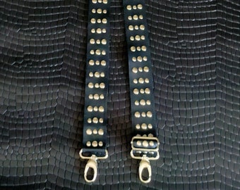 Black shoulder strap, Leather handbag strap, Studded strap, Wide adjustable crossbody strap, Replacement strap bag, Guitar strap for handbag