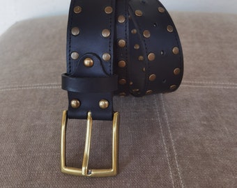 Leather belt studded, Motorcycle biker waist strap, kidney belt biker, Cowboy Studded belt, Rodeo bull belt leather, Rockabilly belt black