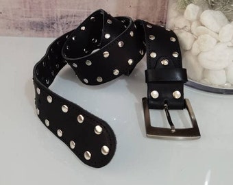 Black leather belt with studs, Wide thick leather belt with silver buckle, Punk Rock Fashion belt, Belt silver buckle, Studded leather belts