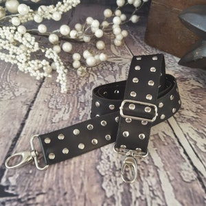 Black shoulder strap,  replacement strap, leather shoulder strap, unisex handbag strap, gothic handbag strap, studded leather strap,