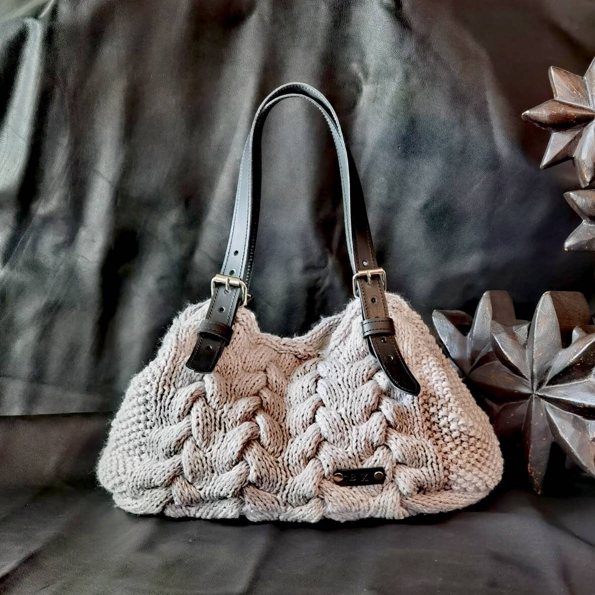 Knitted bag with leather women's knitted purse woven Etsy