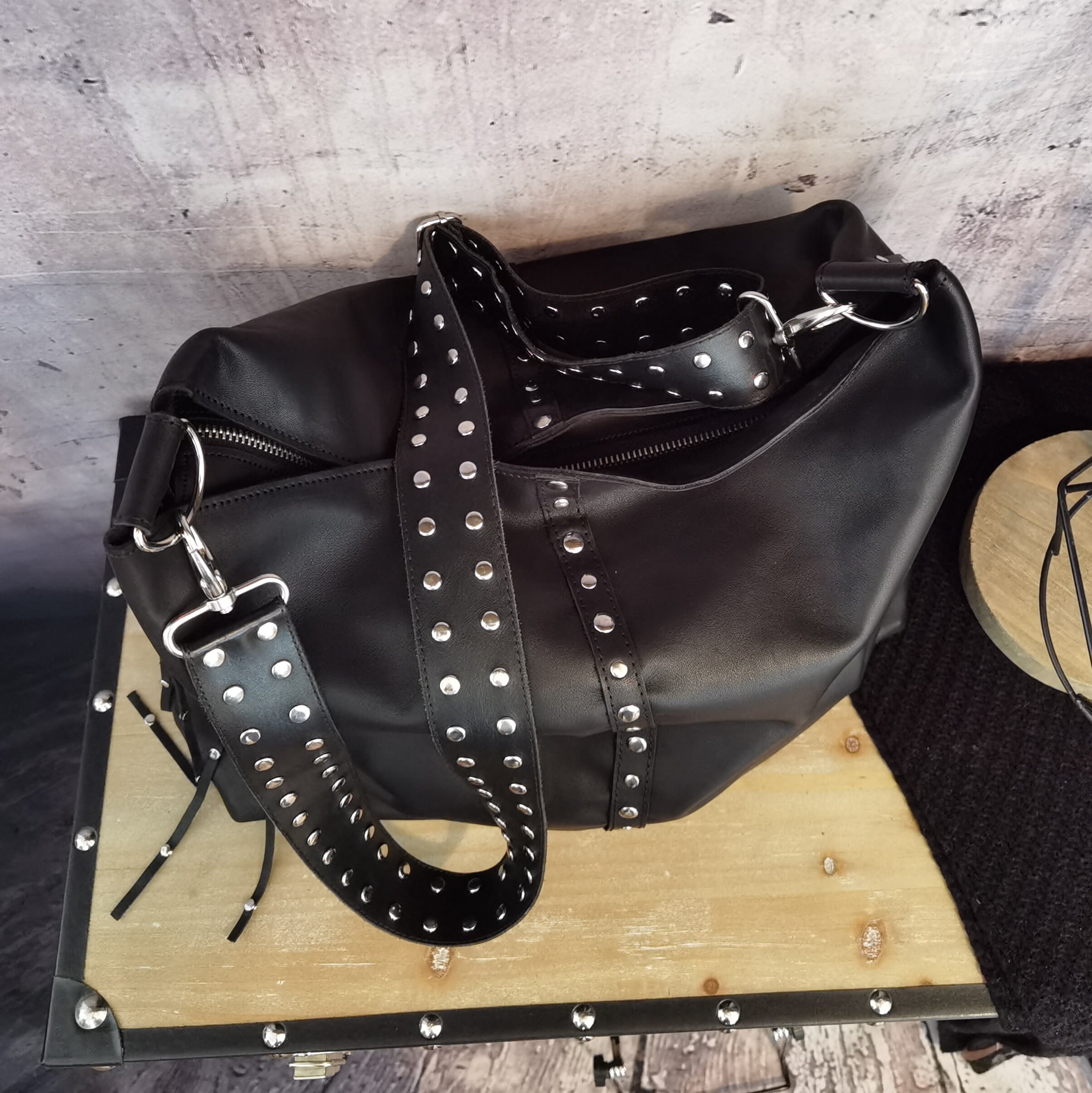 A Vintage Prada Studded black Leather Satchel Bag, Featu… | Drouot.com
