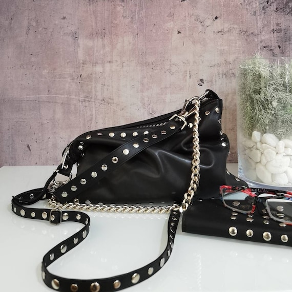 Black Leather Purse Handbag With Studs Sleek Black Leather Unique Studded Bag Leather Purse Gift Fashionable Birthday Treat for Women Etsy Canada
