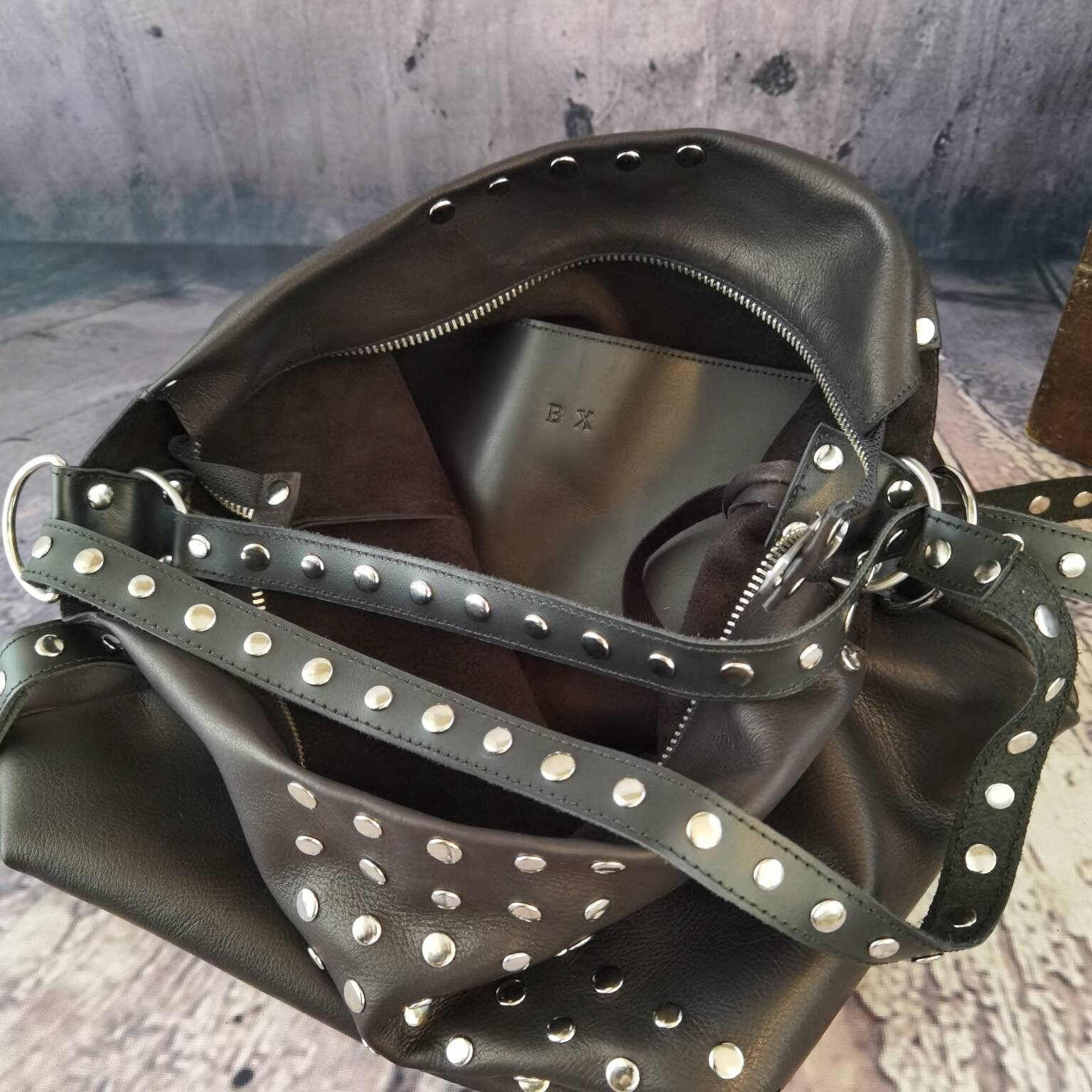 Convertible Backpack Purse PU Leather Studded Rucksack Shoulder Bag Chic Convertible Studded Leather Backpack Purse, Handmade Tote  main image 2