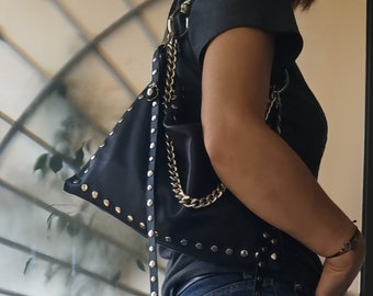 ショルダーバッグ・ポシェット ROCKCAKE Square Leather Stud Middle Bag Black MUSINSA | ROCKCAKE Square Leather Stud Middle Bag - Black