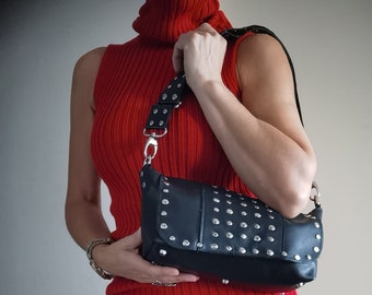 Schultertasche Leder Handtasche Mit Nieten Ledertasche Mit Nieten