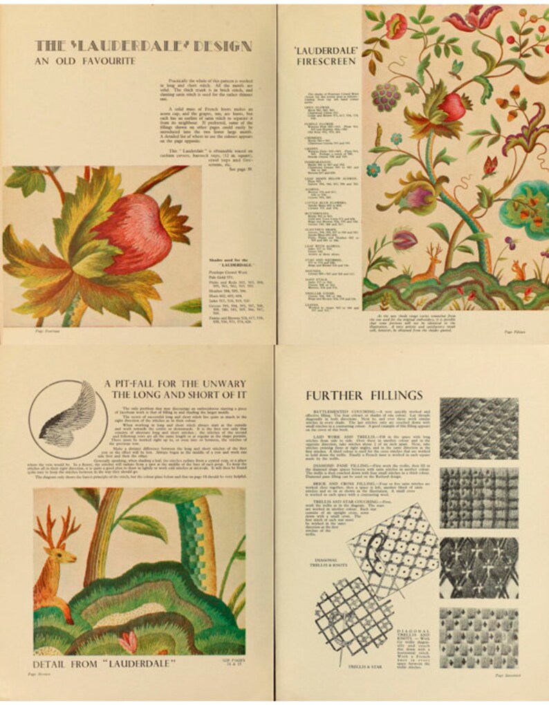 Broderie Vintage Crewel - Arbre De Vie Jacobéen Floral - 20 X 18 Pouces
