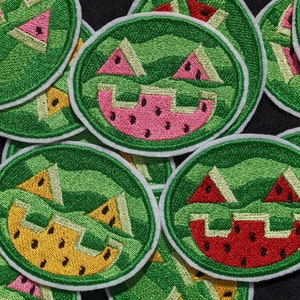 Summerween Watermelon Jack-o&#39;-Melon 70mm Iron on patch