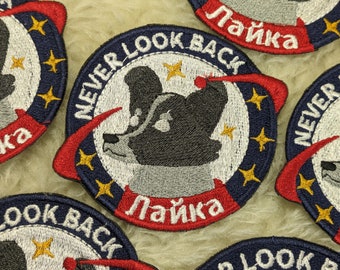 Laika space dog 80mm iron on patch