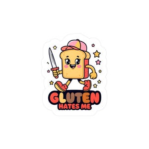 Playful Gluten Hates Me Sticker, Fun Vinyl Decal, Kitchen Decor, Gift for Foodies, Cute Punny Wall Art, Decorative Stickers