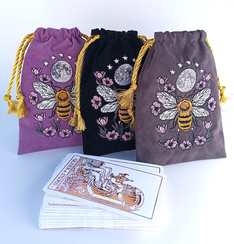 Violet Plum Tarot Bag Velvet with Bee Moon Embroidery Bag VelvetTarot Card Bag Tarot Card Bag Velvet image 5